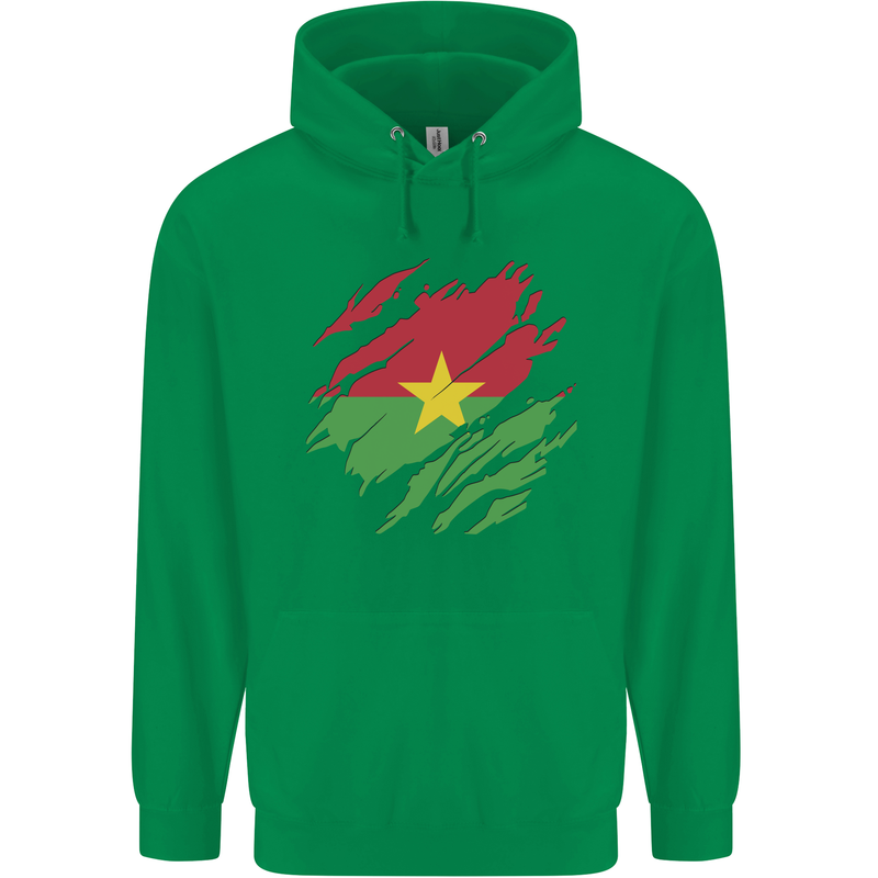 Torn Burkina Faso Flag Day Football Mens 80% Cotton Hoodie Irish Green