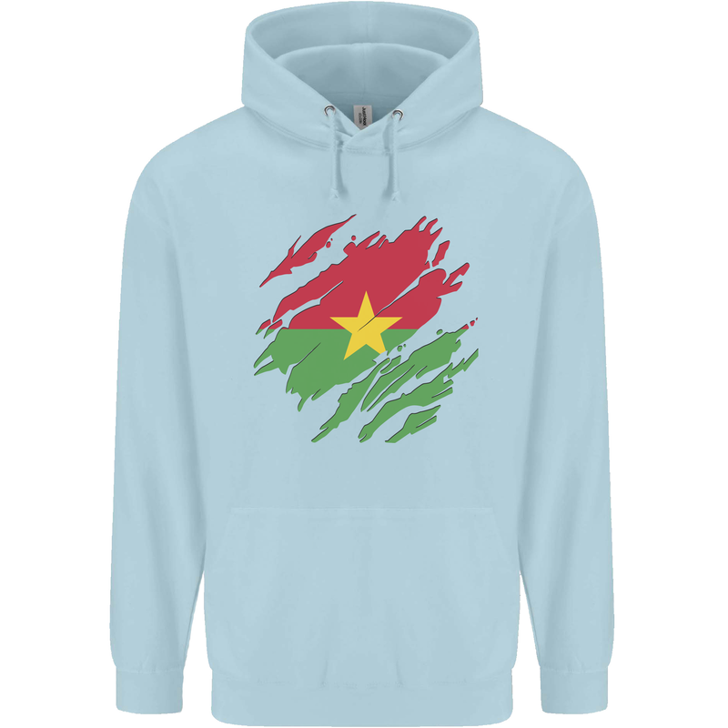 Torn Burkina Faso Flag Day Football Mens 80% Cotton Hoodie Light Blue