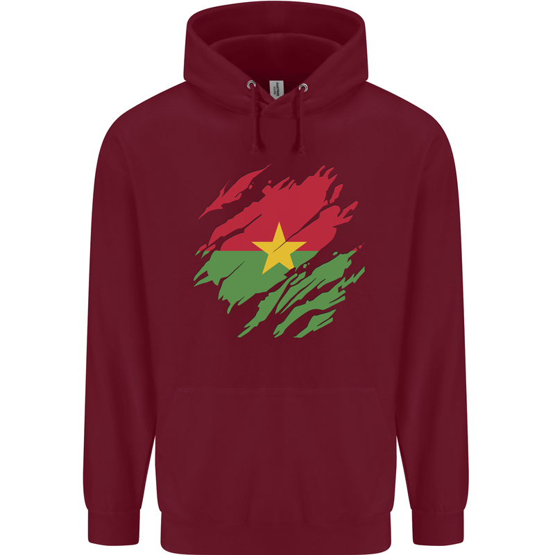 Torn Burkina Faso Flag Day Football Mens 80% Cotton Hoodie Maroon