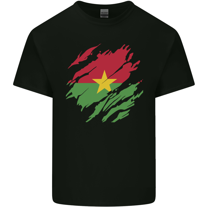 Torn Burkina Faso Flag Day Football Mens Cotton T-Shirt Tee Top Black