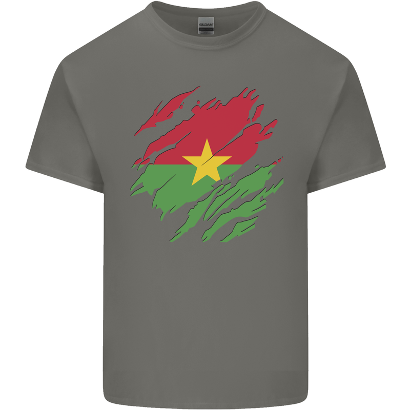 Torn Burkina Faso Flag Day Football Mens Cotton T-Shirt Tee Top Charcoal