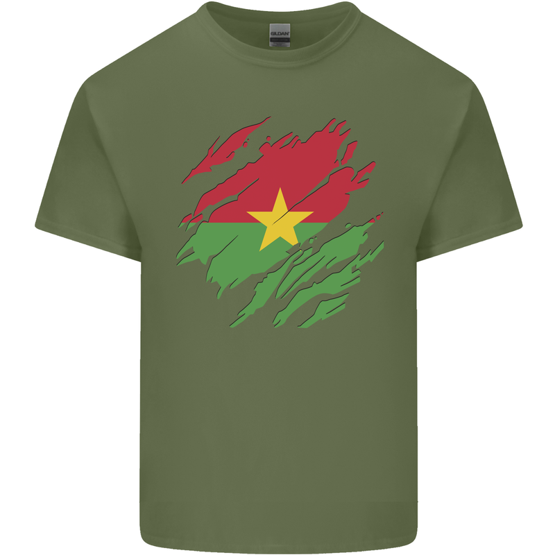 Torn Burkina Faso Flag Day Football Mens Cotton T-Shirt Tee Top Military Green