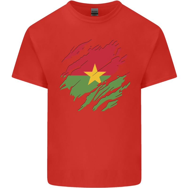 Torn Burkina Faso Flag Day Football Mens Cotton T-Shirt Tee Top Red
