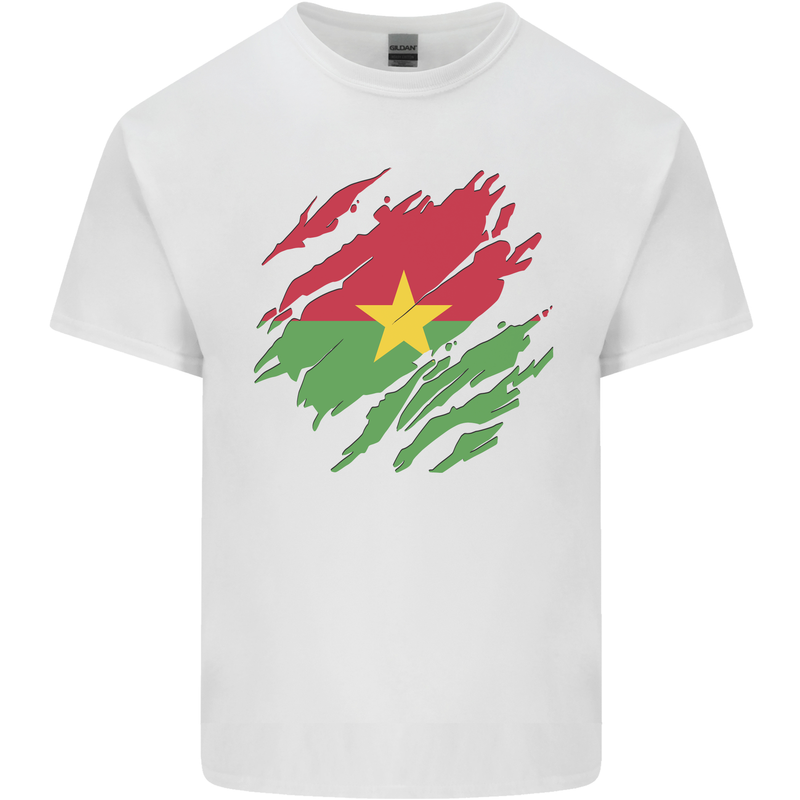 Torn Burkina Faso Flag Day Football Mens Cotton T-Shirt Tee Top White
