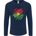 Torn Burkina Faso Flag Day Football Mens Long Sleeve T-Shirt Navy Blue