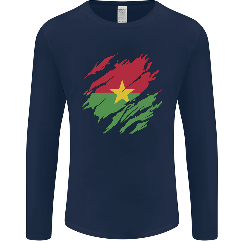 Torn Burkina Faso Flag Day Football Mens Long Sleeve T-Shirt Navy Blue
