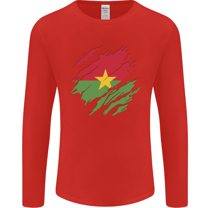 Torn Burkina Faso Flag Day Football Mens Long Sleeve T-Shirt Red