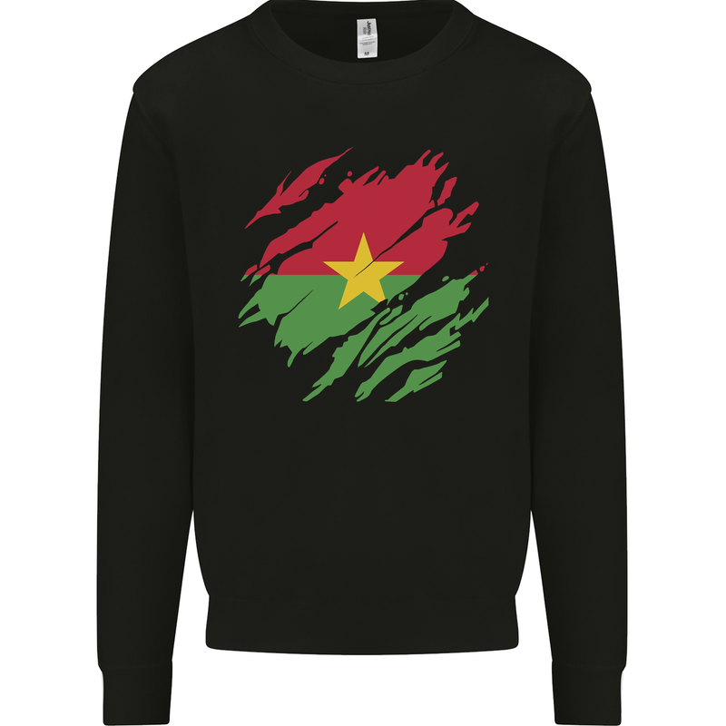 Torn Burkina Faso Flag Day Football Mens Sweatshirt Jumper Black