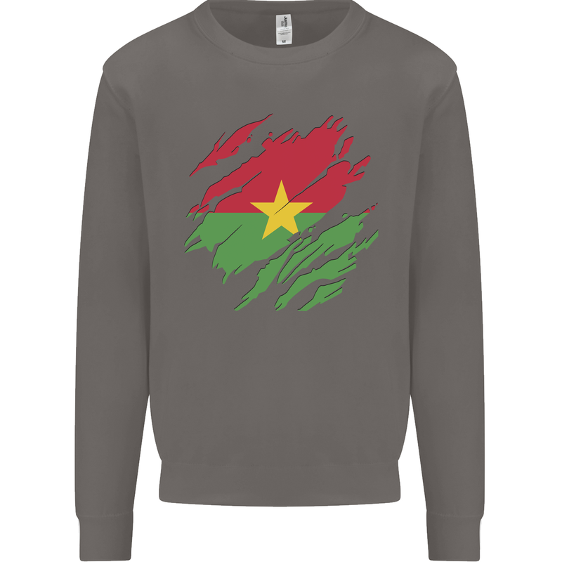 Torn Burkina Faso Flag Day Football Mens Sweatshirt Jumper Charcoal