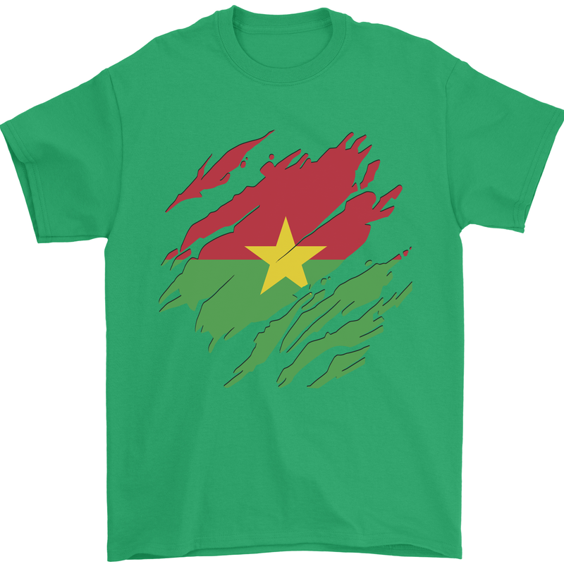 Torn Burkina Faso Flag Day Football Mens T-Shirt 100% Cotton Irish Green