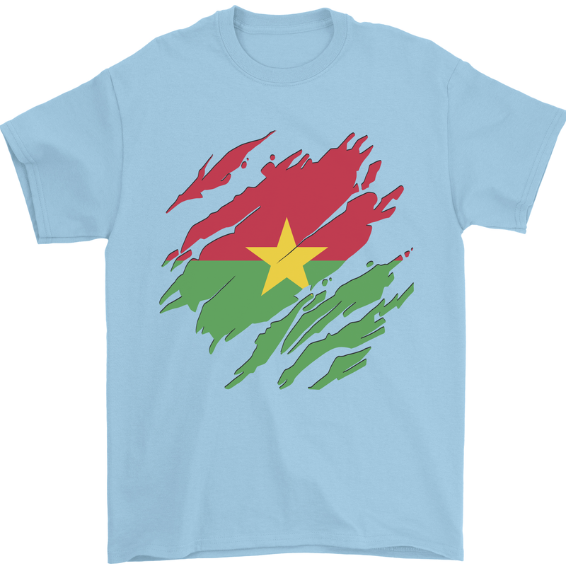 Torn Burkina Faso Flag Day Football Mens T-Shirt 100% Cotton Light Blue