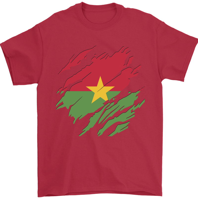 Torn Burkina Faso Flag Day Football Mens T-Shirt 100% Cotton Red