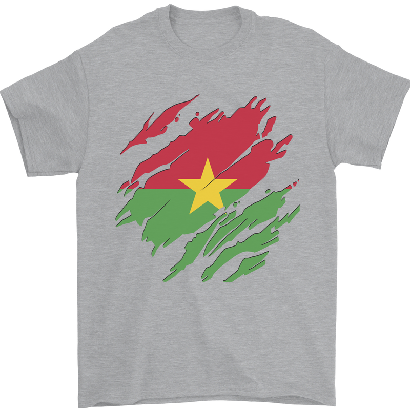 Torn Burkina Faso Flag Day Football Mens T-Shirt 100% Cotton Sports Grey