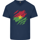 Torn Burkina Faso Flag Day Football Mens V-Neck Cotton T-Shirt Navy Blue