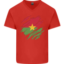 Torn Burkina Faso Flag Day Football Mens V-Neck Cotton T-Shirt Red