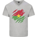 Torn Burkina Faso Flag Day Football Mens V-Neck Cotton T-Shirt Sports Grey