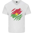 Torn Burkina Faso Flag Day Football Mens V-Neck Cotton T-Shirt White