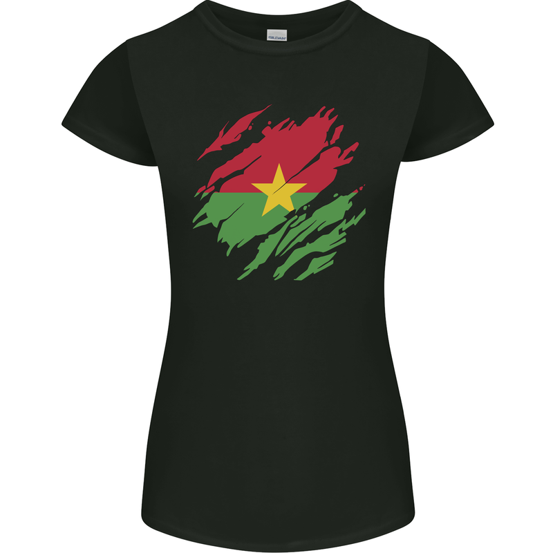 Torn Burkina Faso Flag Day Football Womens Petite Cut T-Shirt Black
