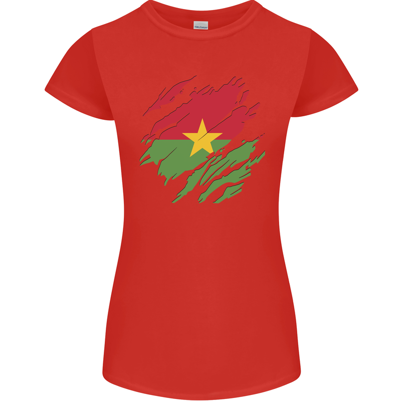 Torn Burkina Faso Flag Day Football Womens Petite Cut T-Shirt Red