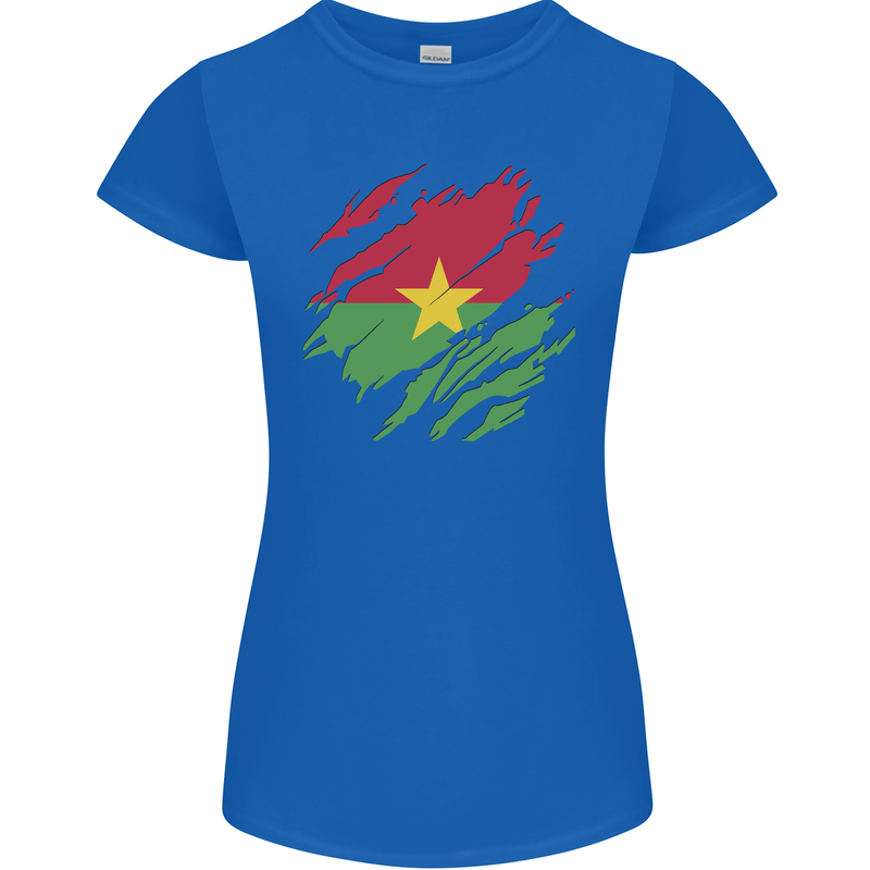 Torn Burkina Faso Flag Day Football Womens Petite Cut T-Shirt Royal Blue