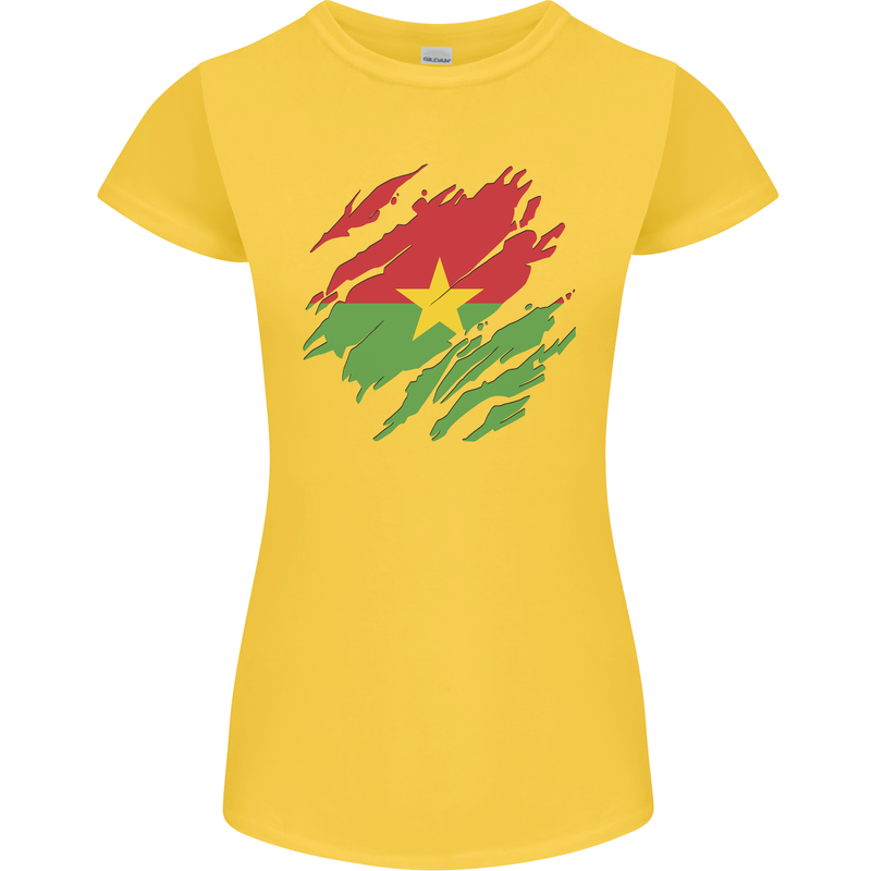 Torn Burkina Faso Flag Day Football Womens Petite Cut T-Shirt Yellow