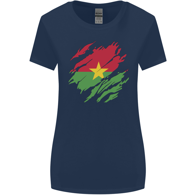 Torn Burkina Faso Flag Day Football Womens Wider Cut T-Shirt Navy Blue