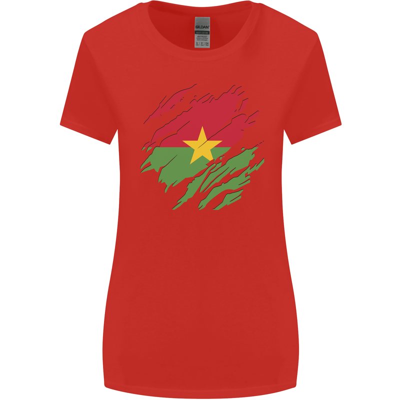 Torn Burkina Faso Flag Day Football Womens Wider Cut T-Shirt Red