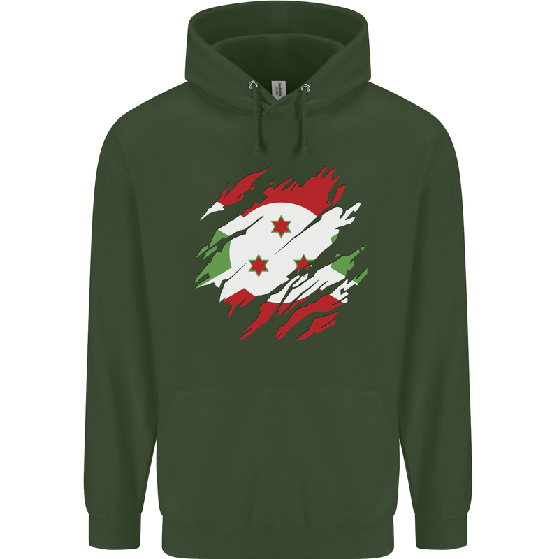 Torn Burundi Flag Burundians Day Football Childrens Kids Hoodie Forest Green
