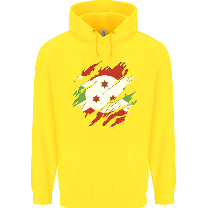 Torn Burundi Flag Burundians Day Football Childrens Kids Hoodie Yellow