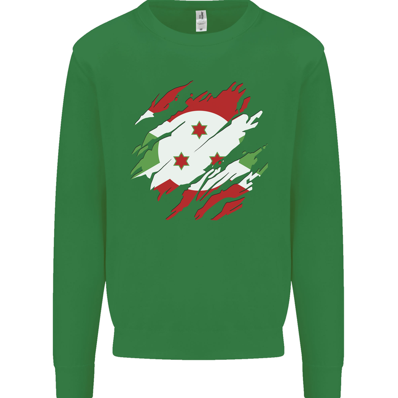 Torn Burundi Flag Burundians Day Football Kids Sweatshirt Jumper Irish Green