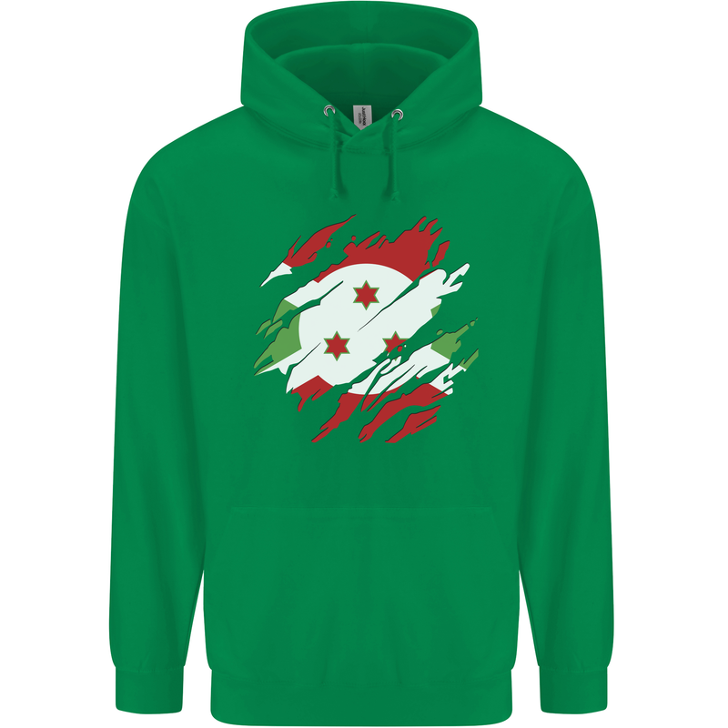 Torn Burundi Flag Burundians Day Football Mens 80% Cotton Hoodie Irish Green
