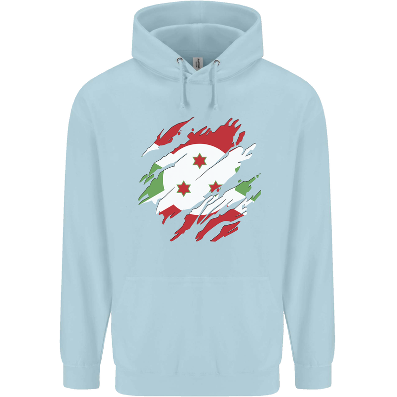 Torn Burundi Flag Burundians Day Football Mens 80% Cotton Hoodie Light Blue