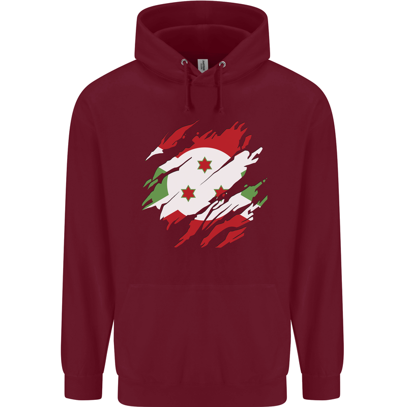 Torn Burundi Flag Burundians Day Football Mens 80% Cotton Hoodie Maroon