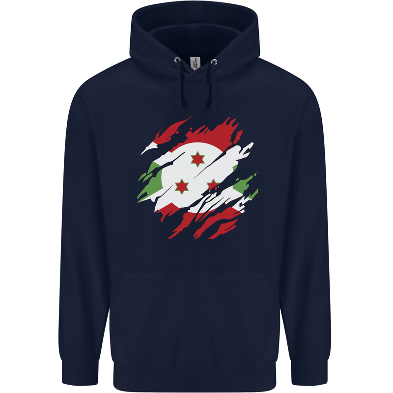Torn Burundi Flag Burundians Day Football Mens 80% Cotton Hoodie Navy Blue
