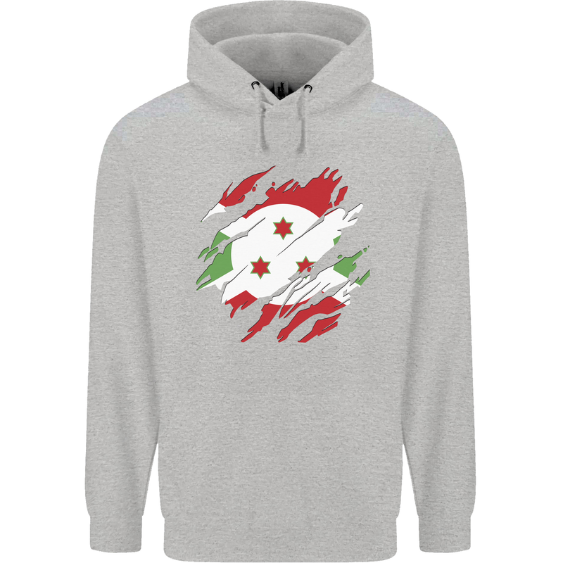 Torn Burundi Flag Burundians Day Football Mens 80% Cotton Hoodie Sports Grey