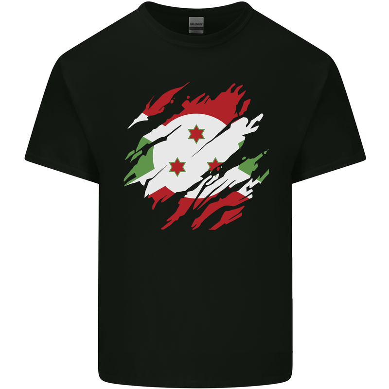 Torn Burundi Flag Burundians Day Football Mens Cotton T-Shirt Tee Top Black