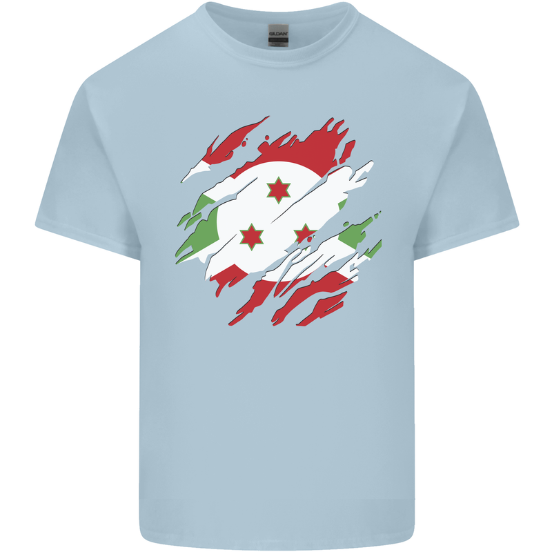 Torn Burundi Flag Burundians Day Football Mens Cotton T-Shirt Tee Top Light Blue