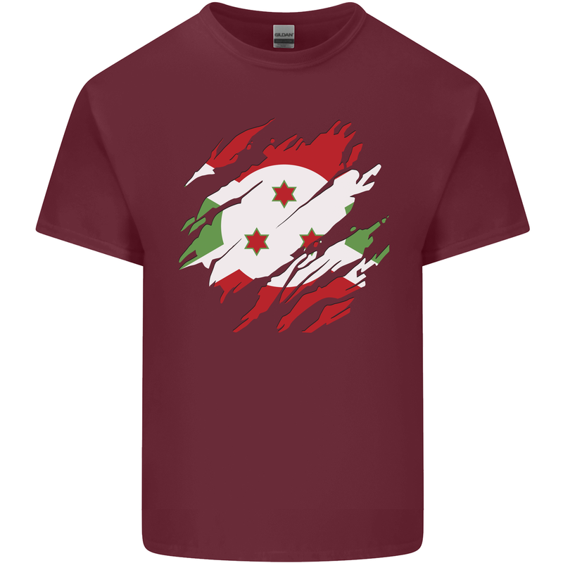 Torn Burundi Flag Burundians Day Football Mens Cotton T-Shirt Tee Top Maroon