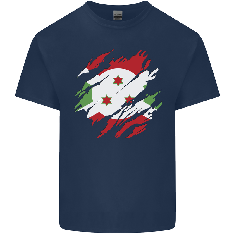 Torn Burundi Flag Burundians Day Football Mens Cotton T-Shirt Tee Top Navy Blue