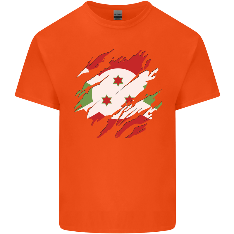 Torn Burundi Flag Burundians Day Football Mens Cotton T-Shirt Tee Top Orange