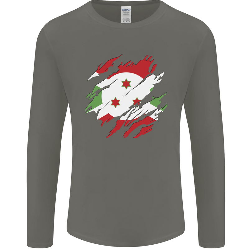 Torn Burundi Flag Burundians Day Football Mens Long Sleeve T-Shirt Charcoal