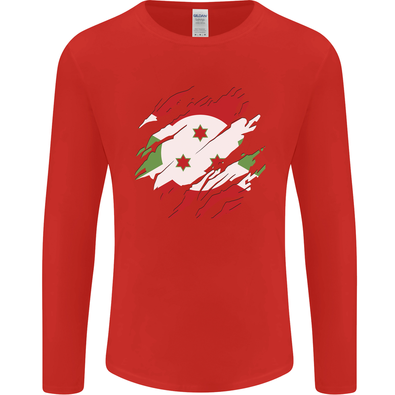 Torn Burundi Flag Burundians Day Football Mens Long Sleeve T-Shirt Red