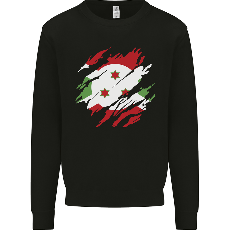 Torn Burundi Flag Burundians Day Football Mens Sweatshirt Jumper Black