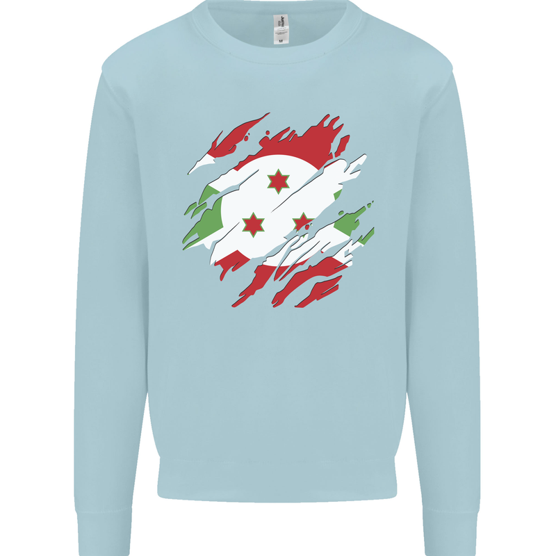Torn Burundi Flag Burundians Day Football Mens Sweatshirt Jumper Light Blue