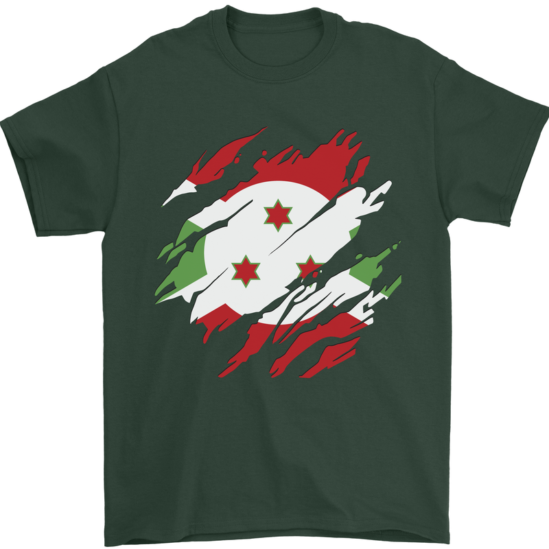 Torn Burundi Flag Burundians Day Football Mens T-Shirt 100% Cotton Forest Green