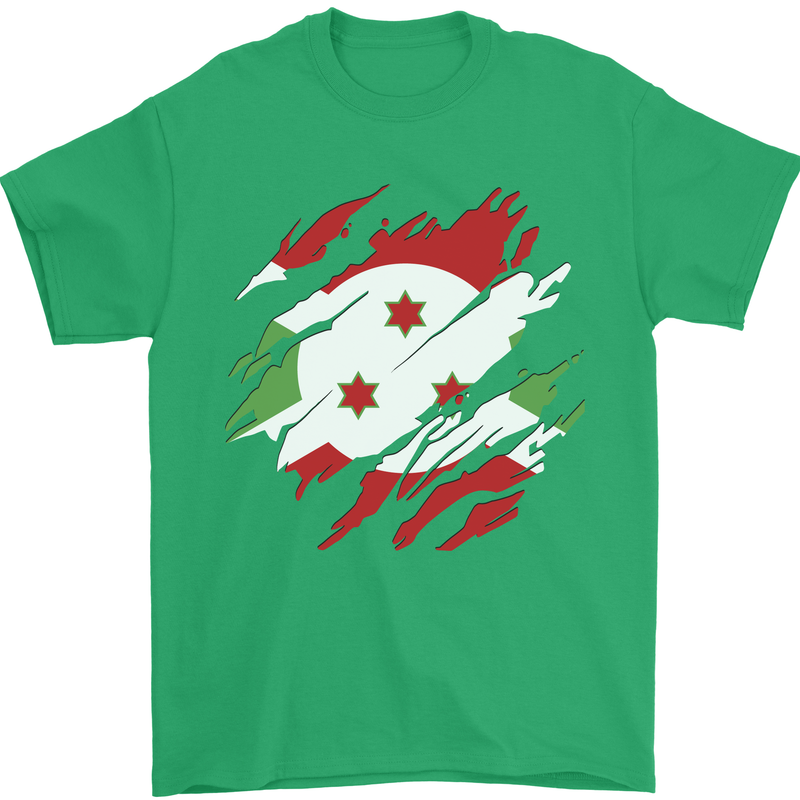 Torn Burundi Flag Burundians Day Football Mens T-Shirt 100% Cotton Irish Green