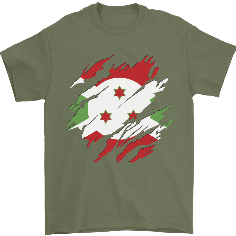 Torn Burundi Flag Burundians Day Football Mens T-Shirt 100% Cotton Military Green