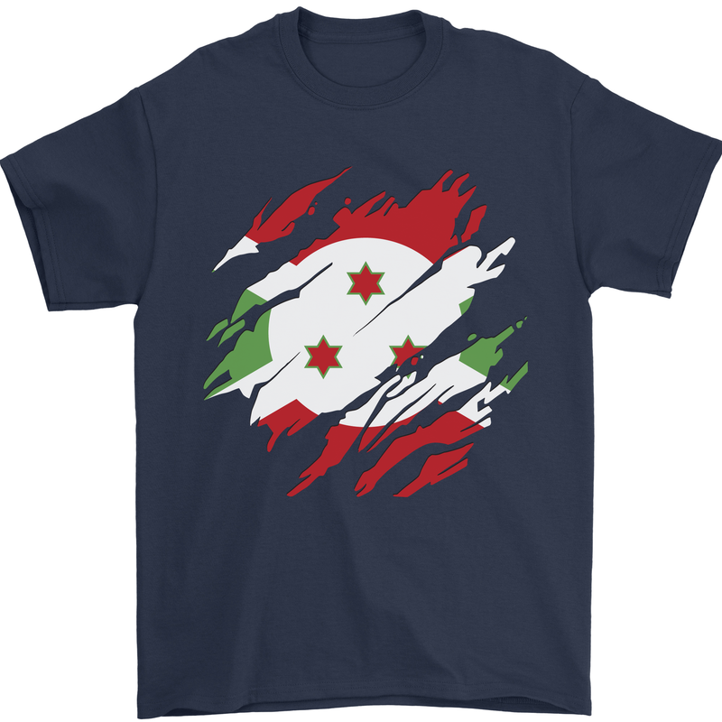 Torn Burundi Flag Burundians Day Football Mens T-Shirt 100% Cotton Navy Blue