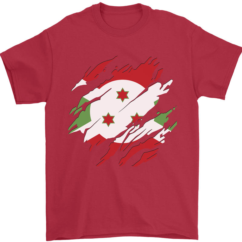 Torn Burundi Flag Burundians Day Football Mens T-Shirt 100% Cotton Red