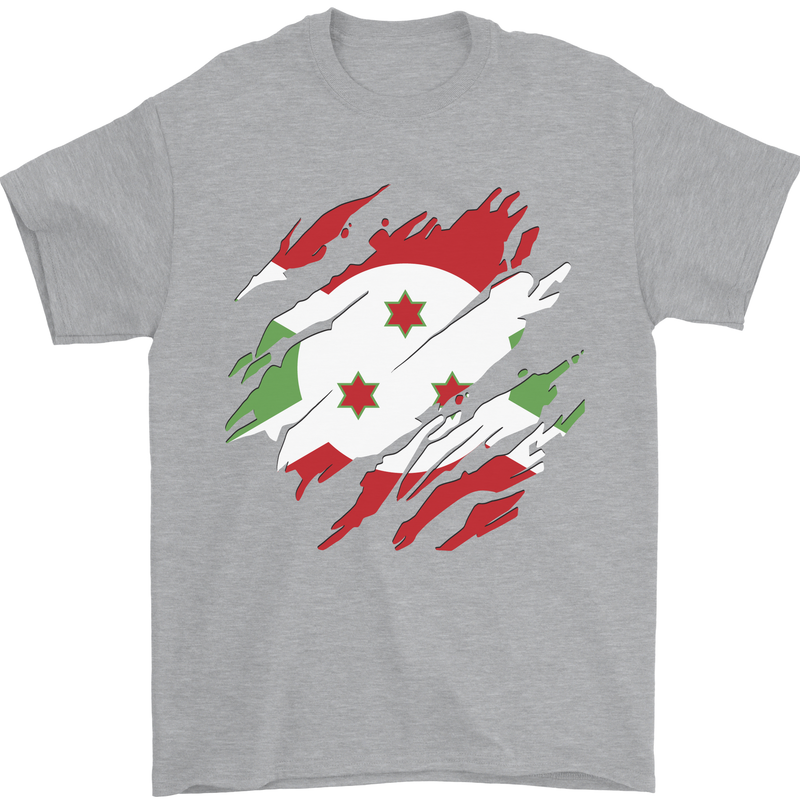 Torn Burundi Flag Burundians Day Football Mens T-Shirt 100% Cotton Sports Grey